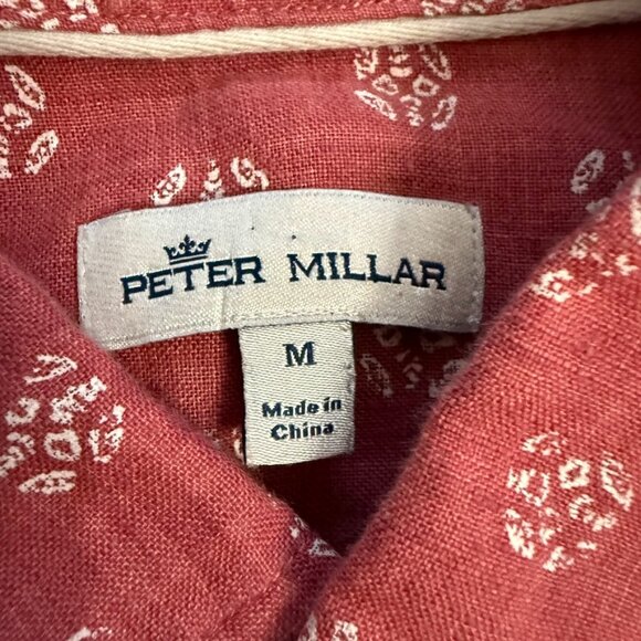 Peter Millar Red Short Sleeve Linen Shirt - Size M - Picture 5 of 9